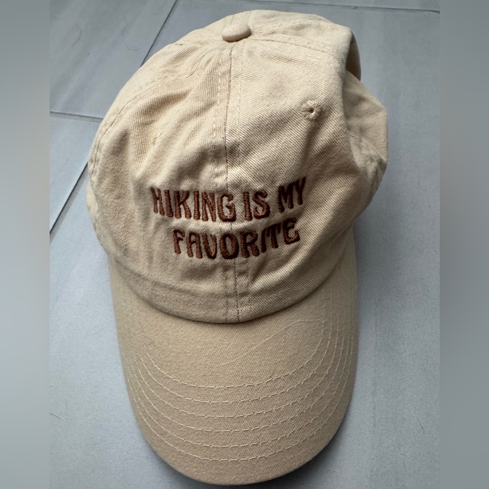 Tan Baseball Cap with Embroidered Text